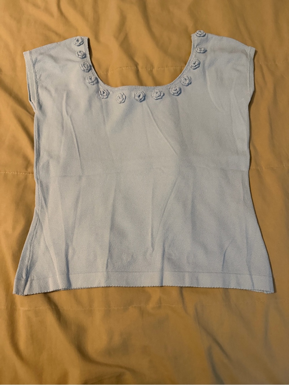 Cyrus Light Blue Tank Top with Rosette Neckline